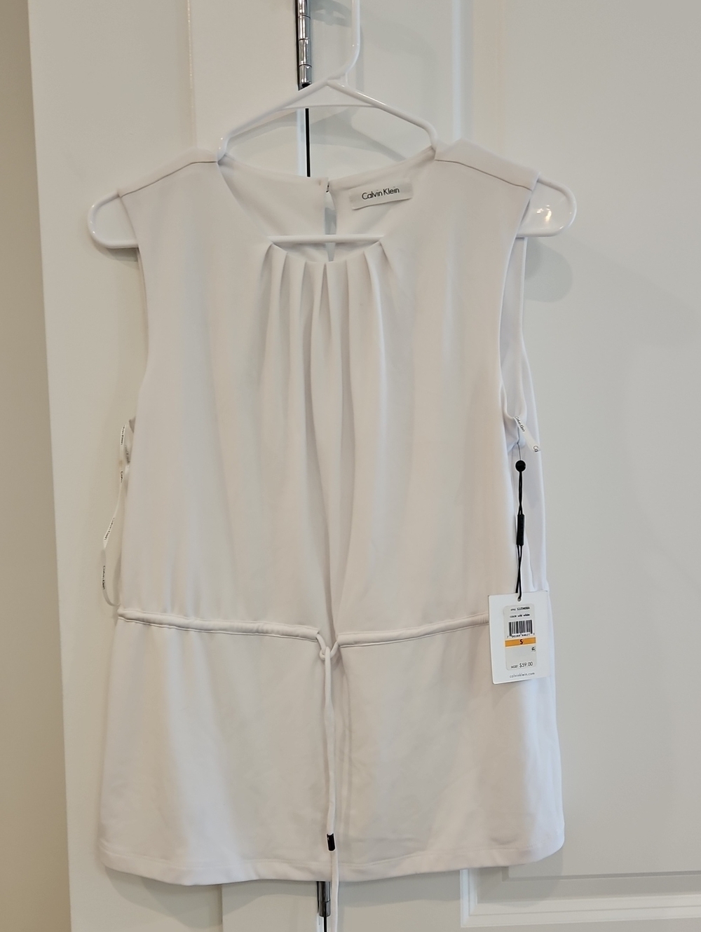 Calvin Klein White Sleeveless Drawstring Tank